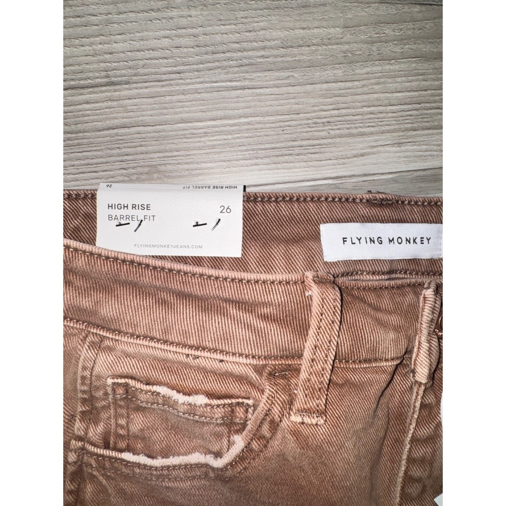 Flying Monkey Barrel Fit Jeans Women Brown High Rise Seam Detail Size 26 NWT - Picture 7 of 8